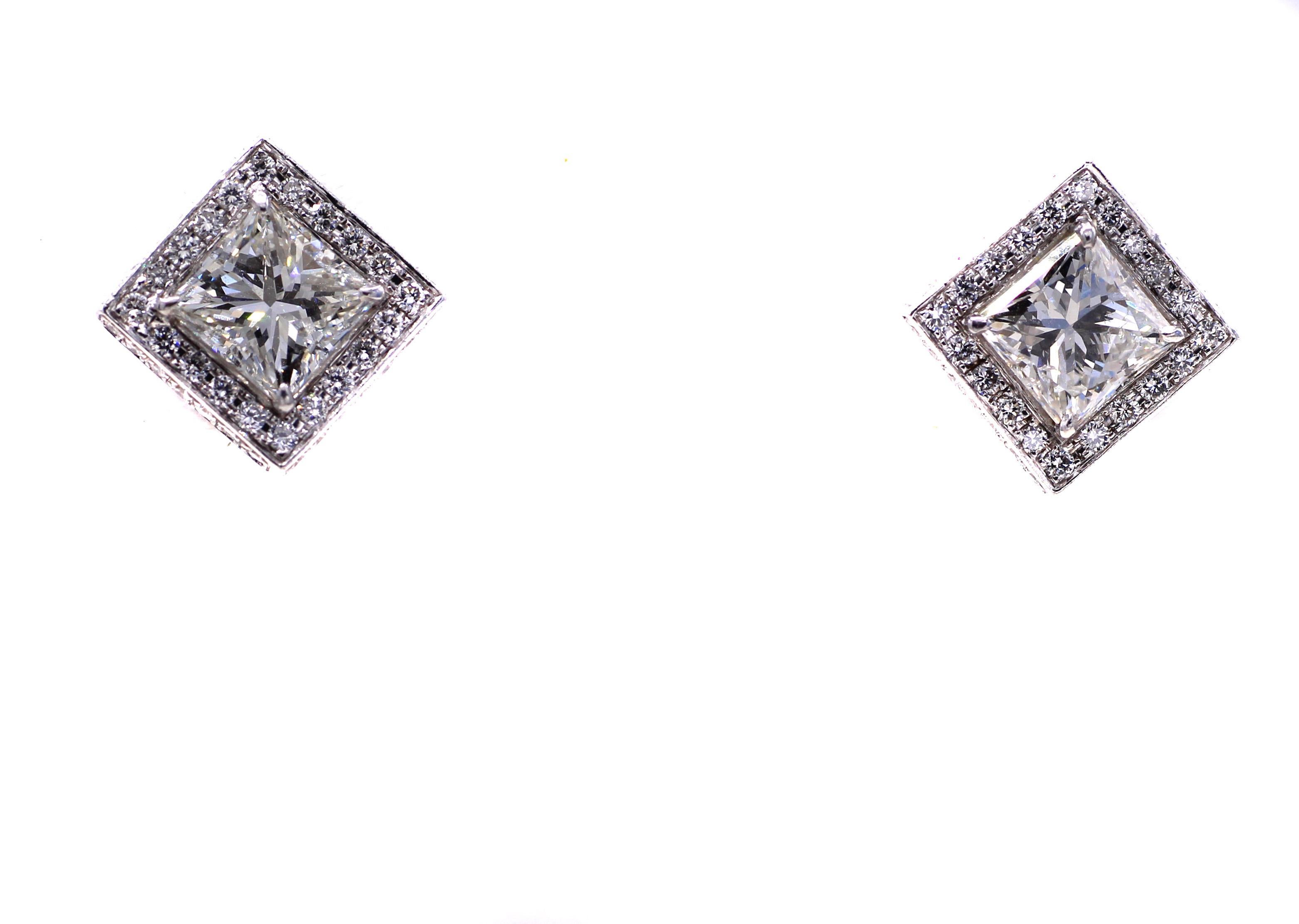 Contemporary Princess Cut Diamond Platinum Stud Earrings For Sale