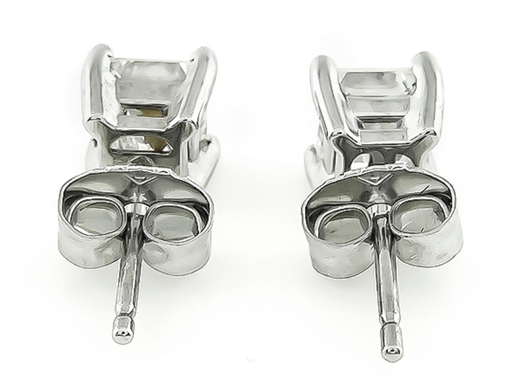 Women's or Men's Princess Cut Diamond Platinum Stud Earrings
