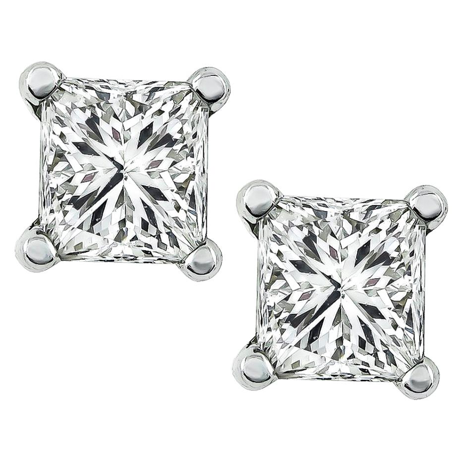 Princess Cut Diamond Platinum Stud Earrings