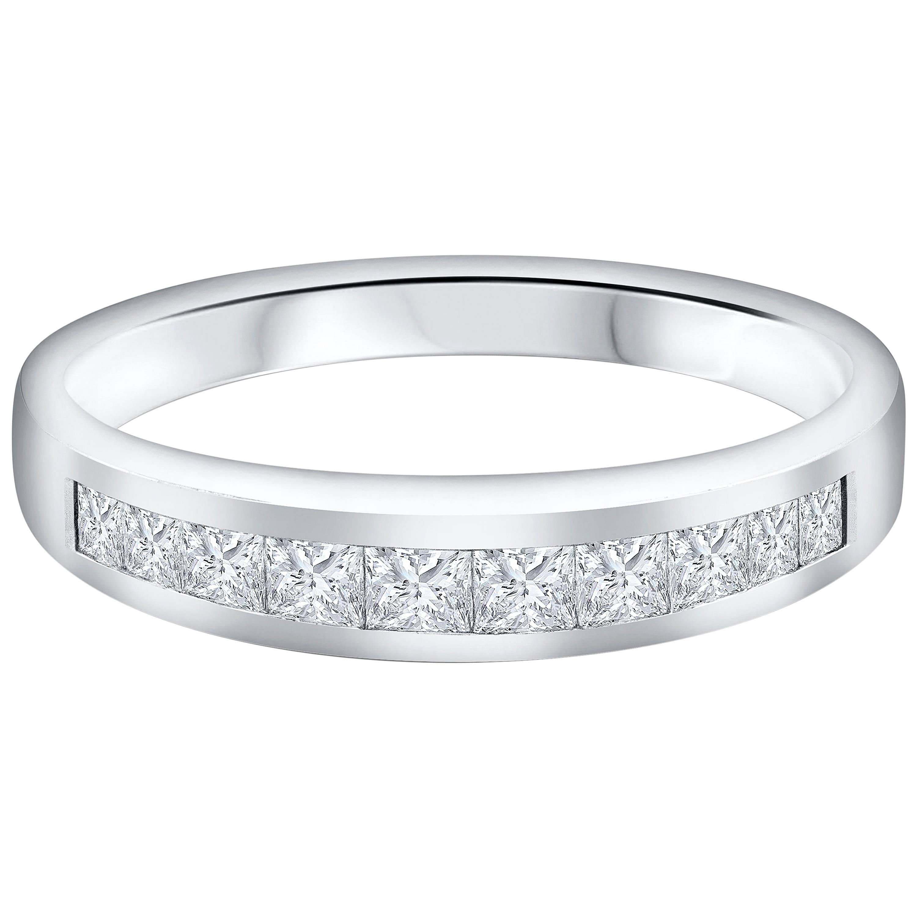 Fede nuziale in platino con diamante taglio principessa