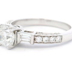 Princess Cut Diamond Ring, 1.40 Carats in 14K White Gold with Baguettes