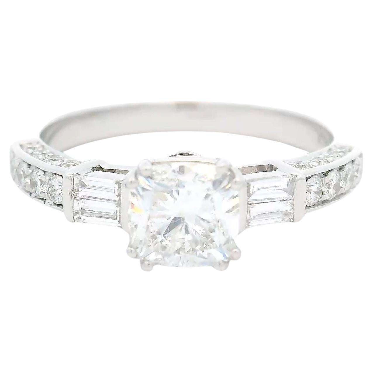 Princess Cut Diamond Ring, 1.40 Carats in 14K White Gold with Baguettes