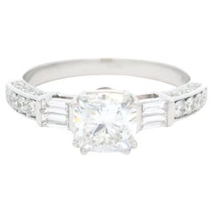 Princess Cut Diamond Ring, 1.40 Carats in 14K White Gold with Baguettes