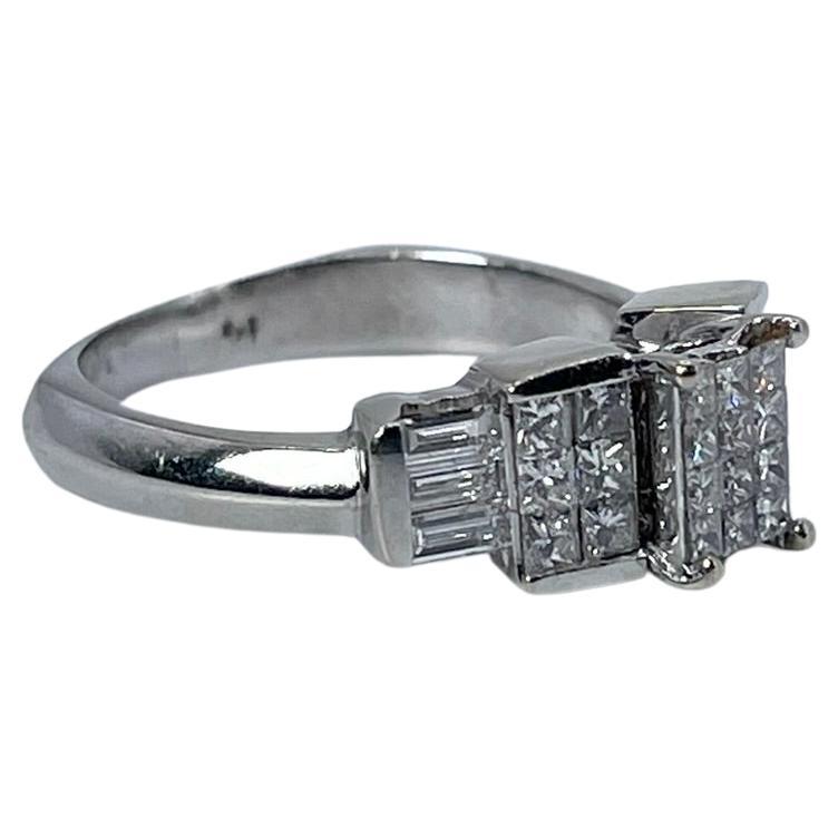 Princess cut diamond ring 14KT white gold Invisible setting diamond ring For Sale