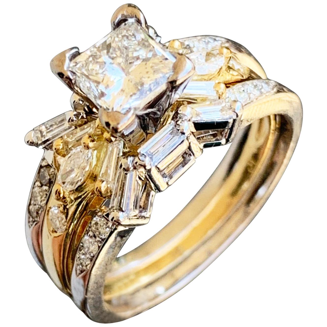 Diamantring mit Prinzessinnenschliff und dazu passenden Ringen, 14 Karat Gold, Ben Dannie im Angebot