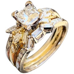 Princess Cut Diamond Ring with Matching Bands, 14 Karat Gold, Ben Dannie