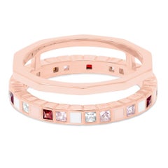 Princess Cut Diamond Ruby Pink Sapphire Enamel 18k Rose Gold Nova Ring