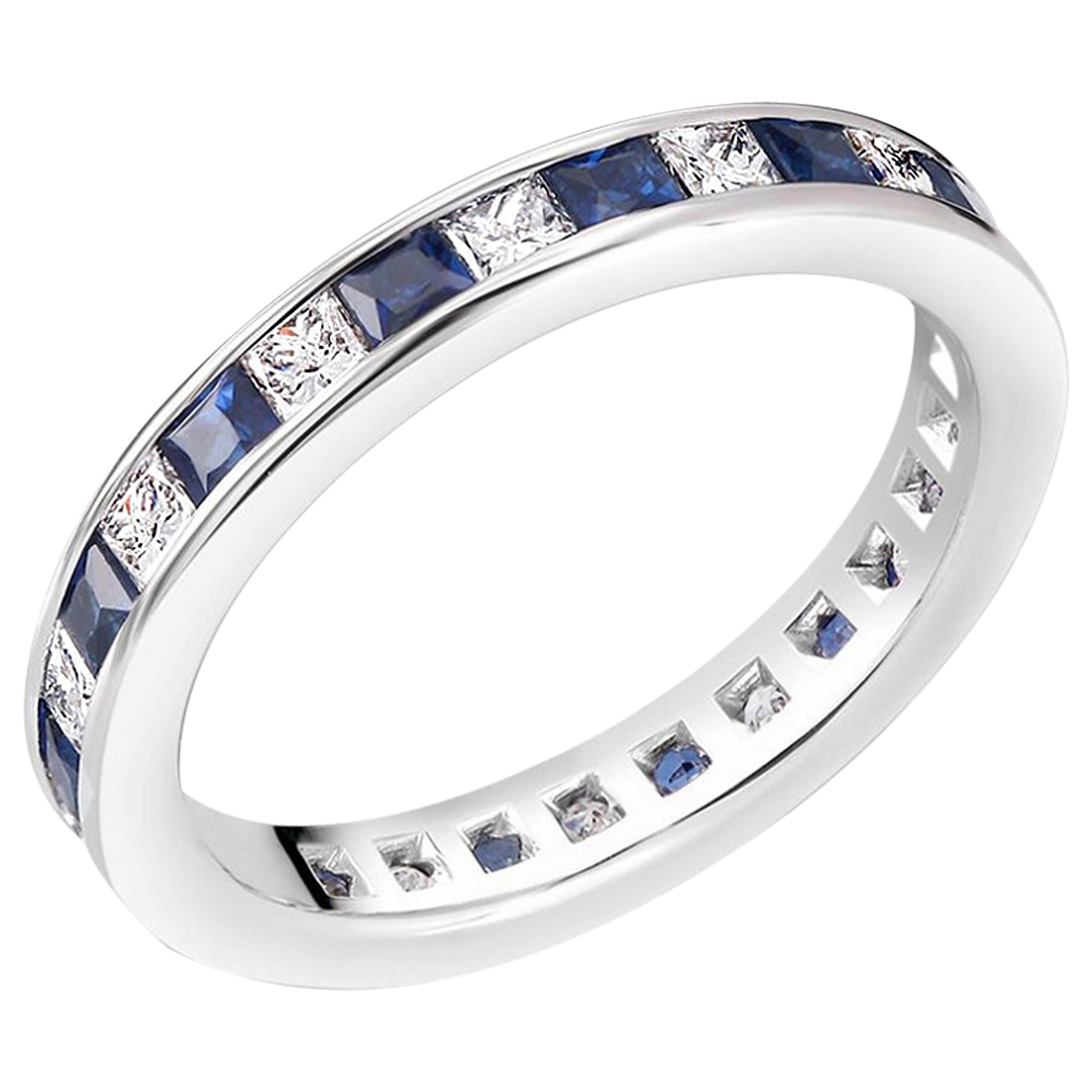 Princess Cut Diamond Sapphire Eternity 18 Karats Gold Band Weighing 2.50 Carat