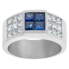 Princess Cut Diamond & Sapphire Ring in 18k White Gold
