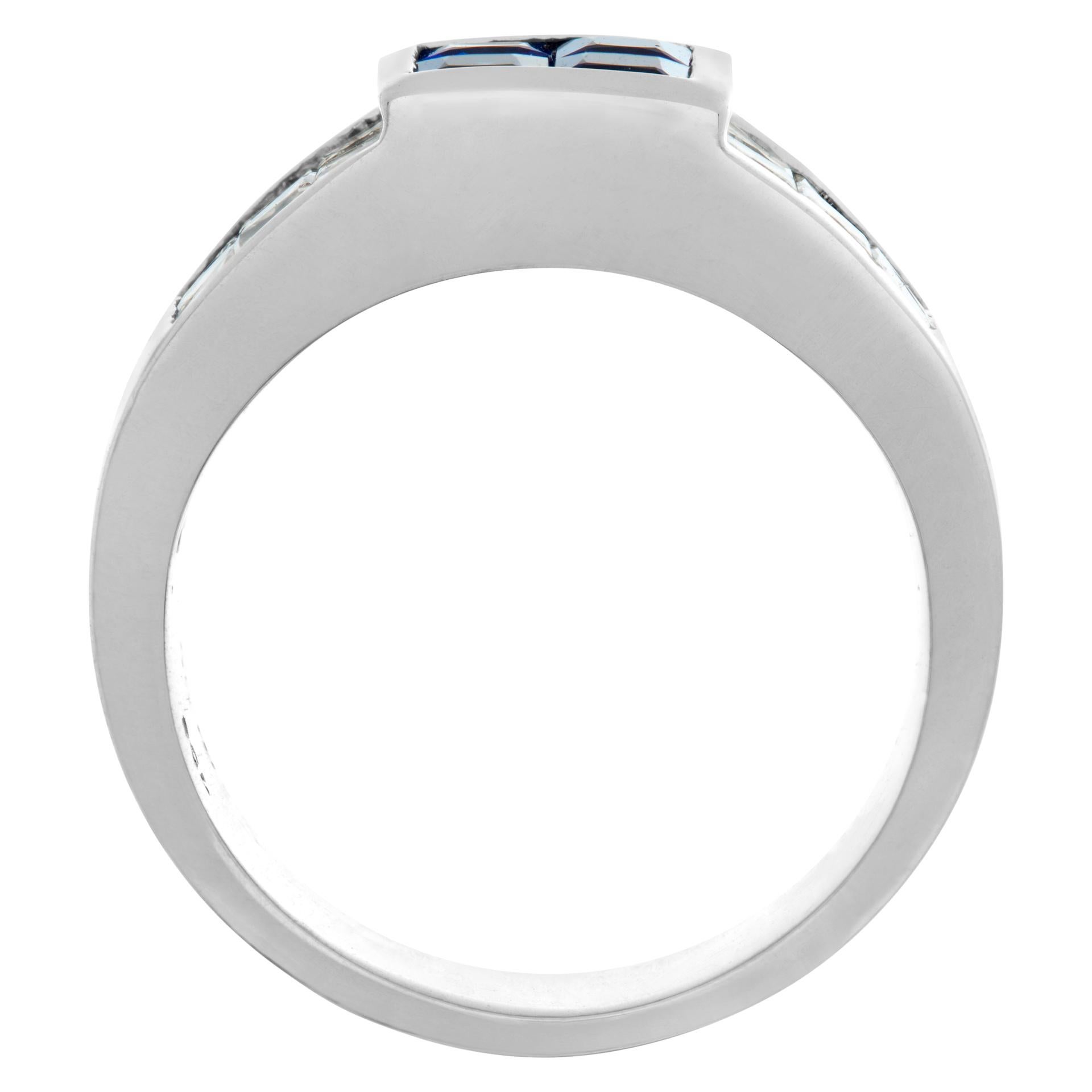 De las mujeres Anillo de diamantes y zafiros talla princesa en oro blanco de 18k en venta