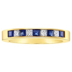 Alliance en or jaune 14k avec diamants et saphirs de taille Princesse