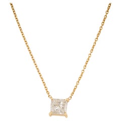 Collana con pendente solitario con diamante taglio princess in oro giallo 14 carati - Gioielleria di alta gamma