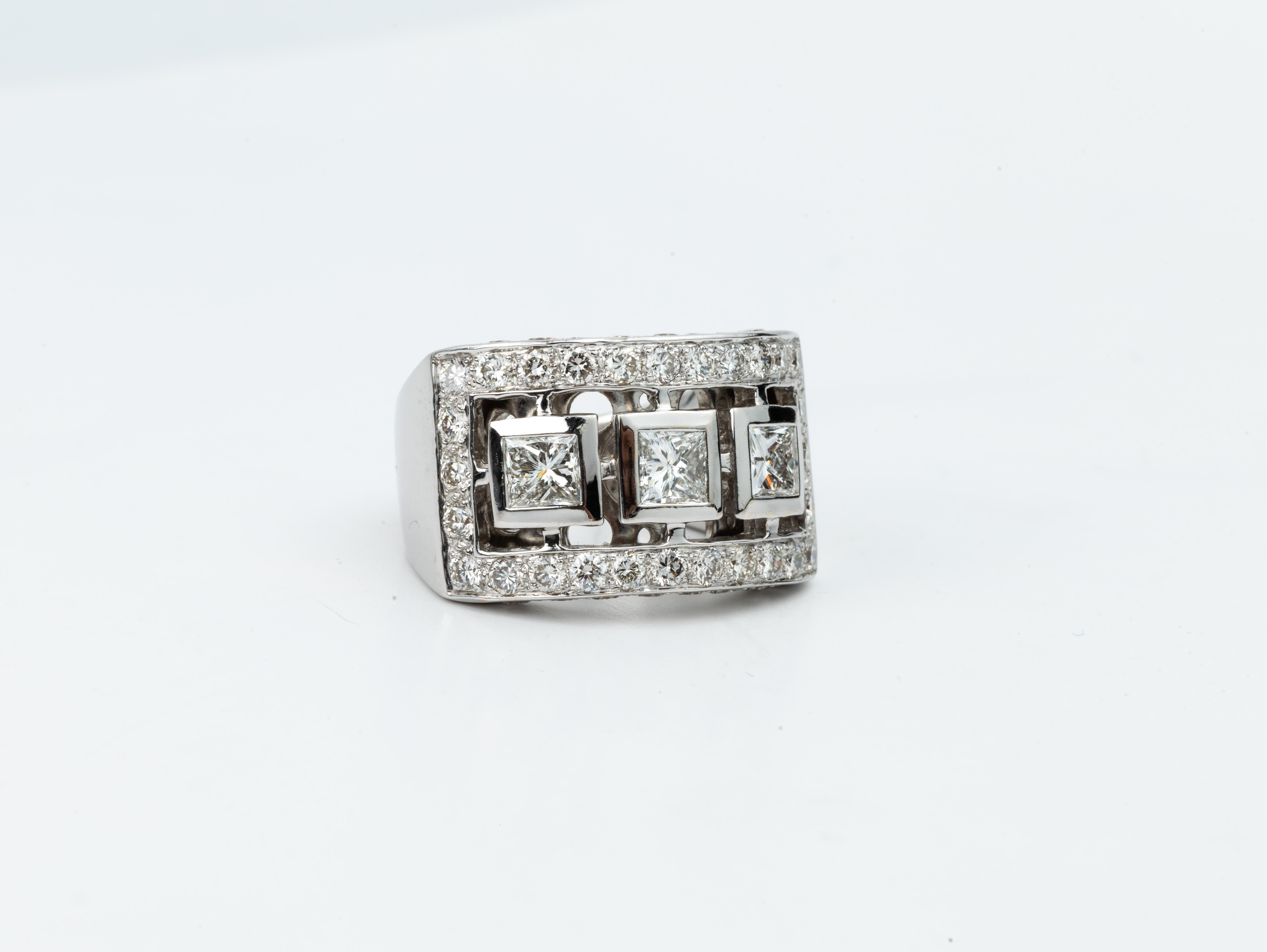 Princess Cut Diamond Statement Cocktail Ring 3 Carat Diamonds, Anniversary Gift  For Sale 1
