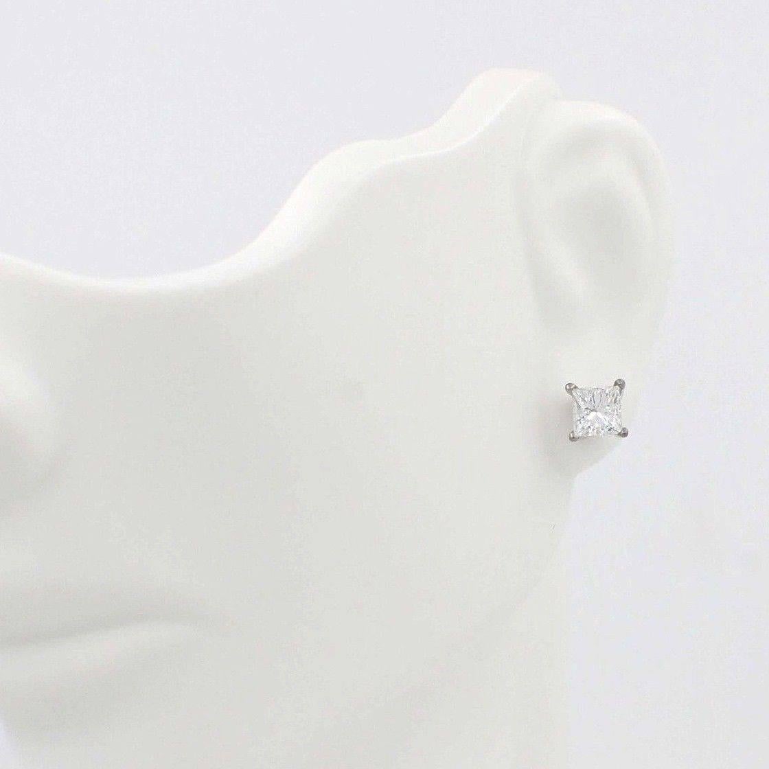 Women's Princess Cut Diamond Stud Earrings 1.21 Carat Set in 14 Karat White Gold