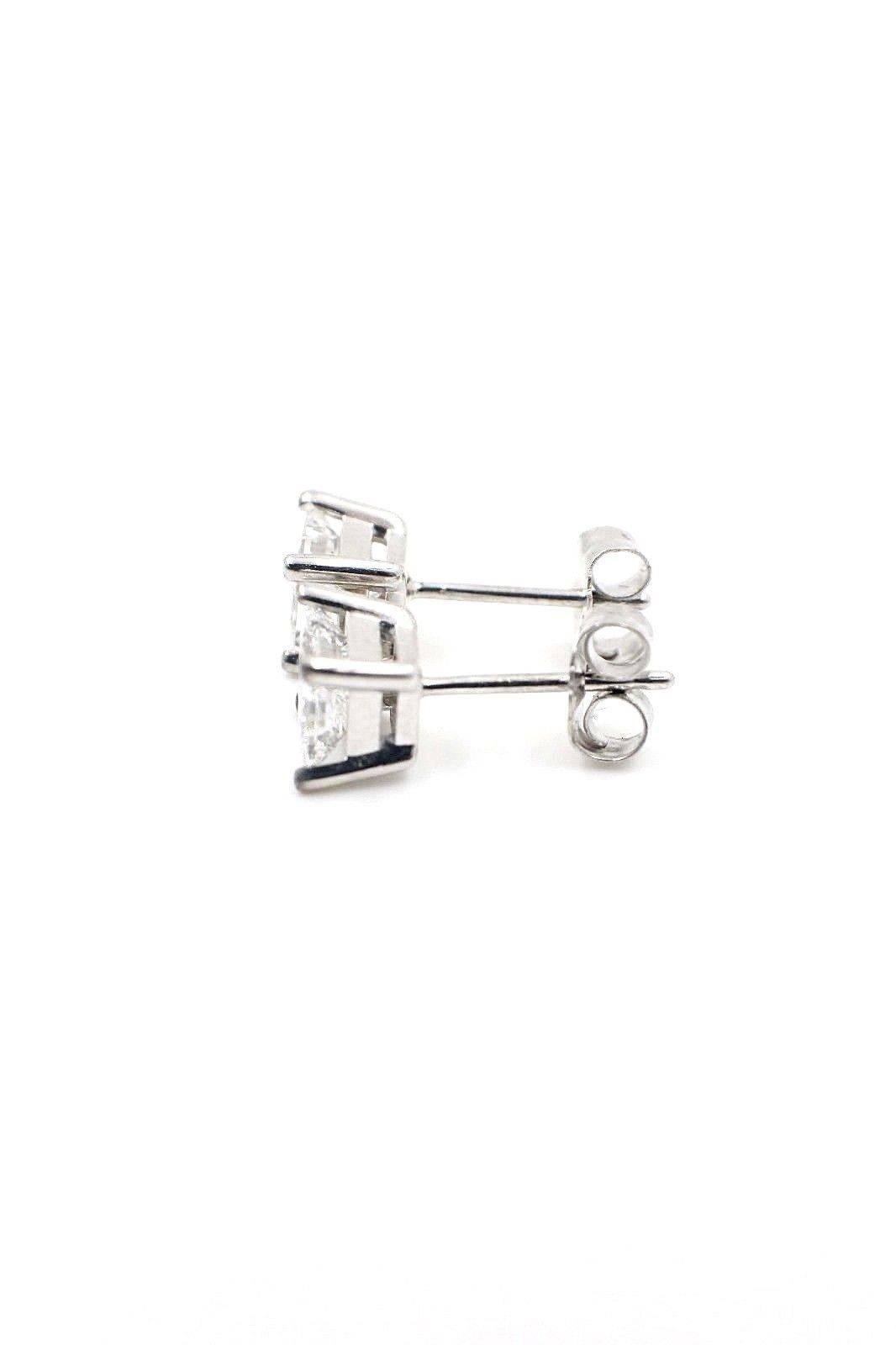 Princess Cut Diamond Stud Earrings 1.21 Carat Set in 14 Karat White Gold 1