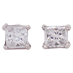 Princess Cut Diamond Stud Earrings, .80 Carat Pair in 14K White Gold Lv