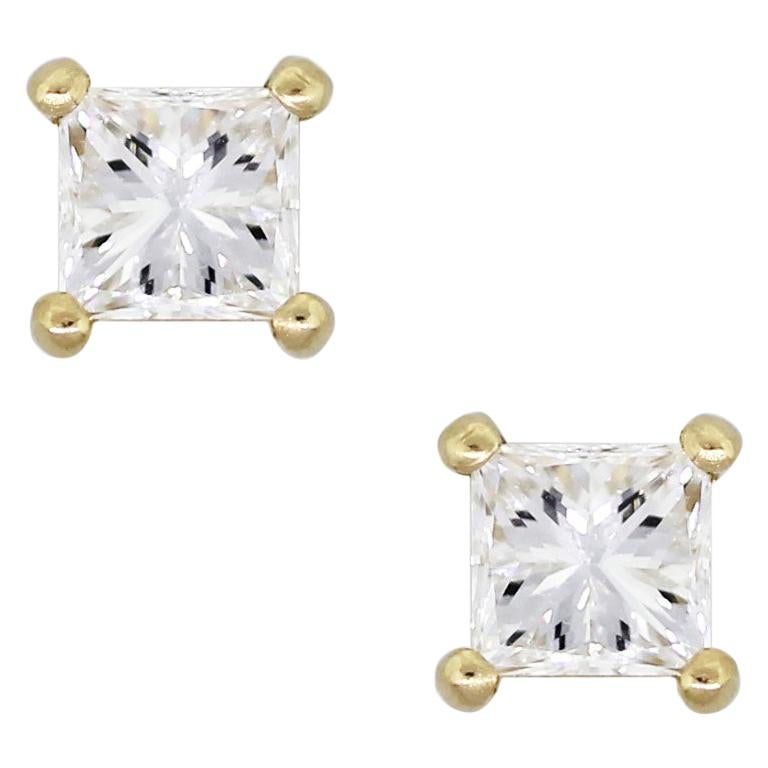 Princess Cut Diamond Stud Earrings For Sale at 1stDibs