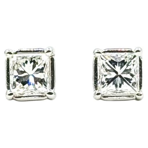 Princess Cut Diamond Stud Earrings in 14k White Gold