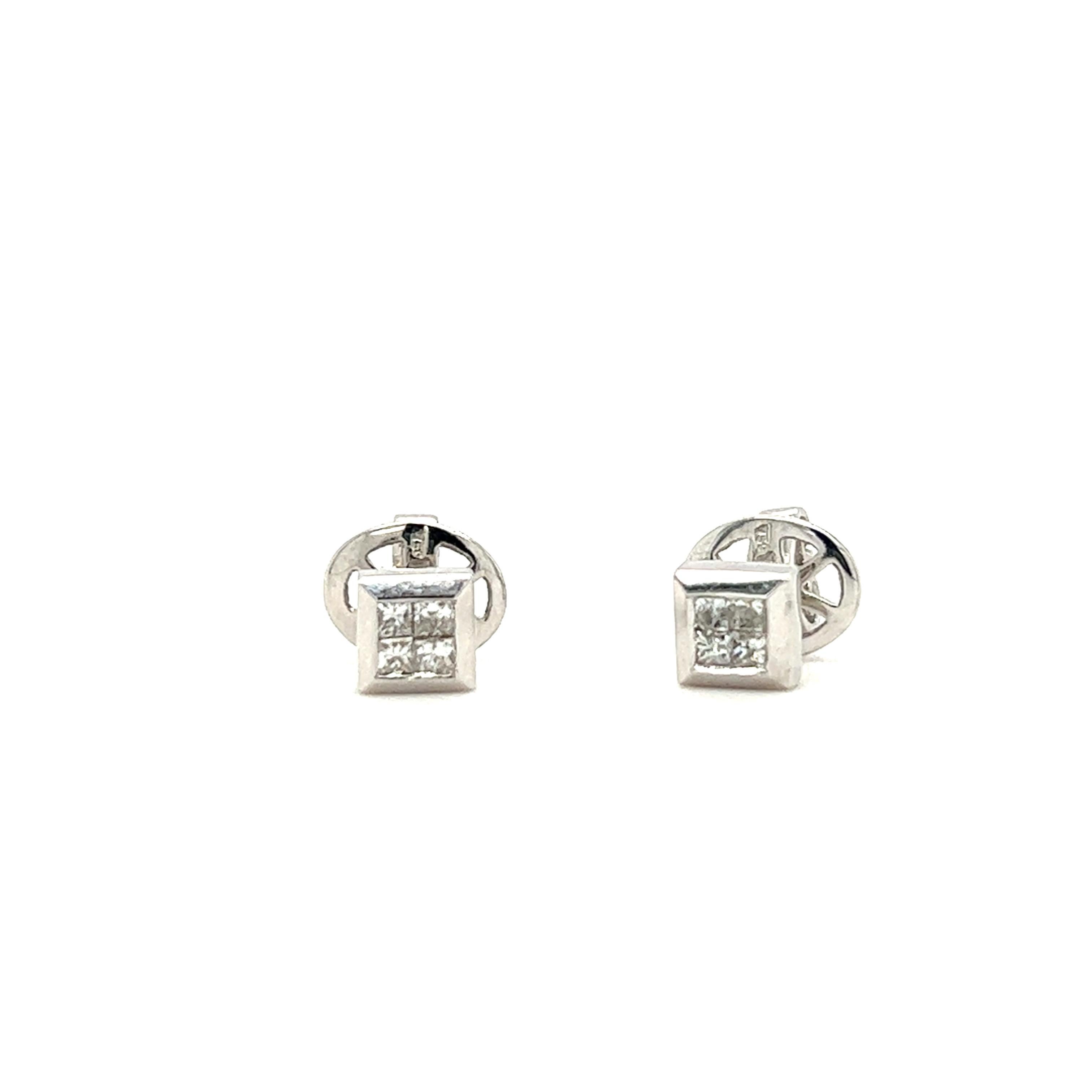 Pendientes de oro blanco de 18 quilates con diamantes talla princesa Corte princesa