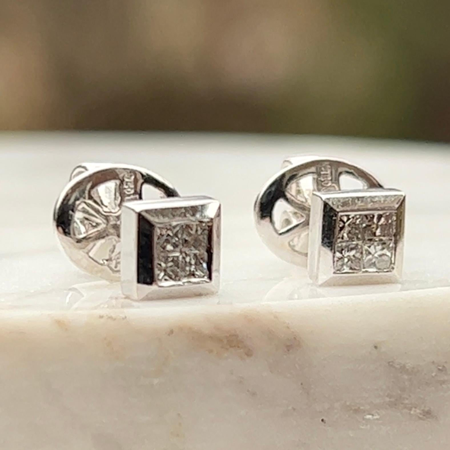 Femenino o masculino Pendientes de oro blanco de 18 quilates con diamantes talla princesa