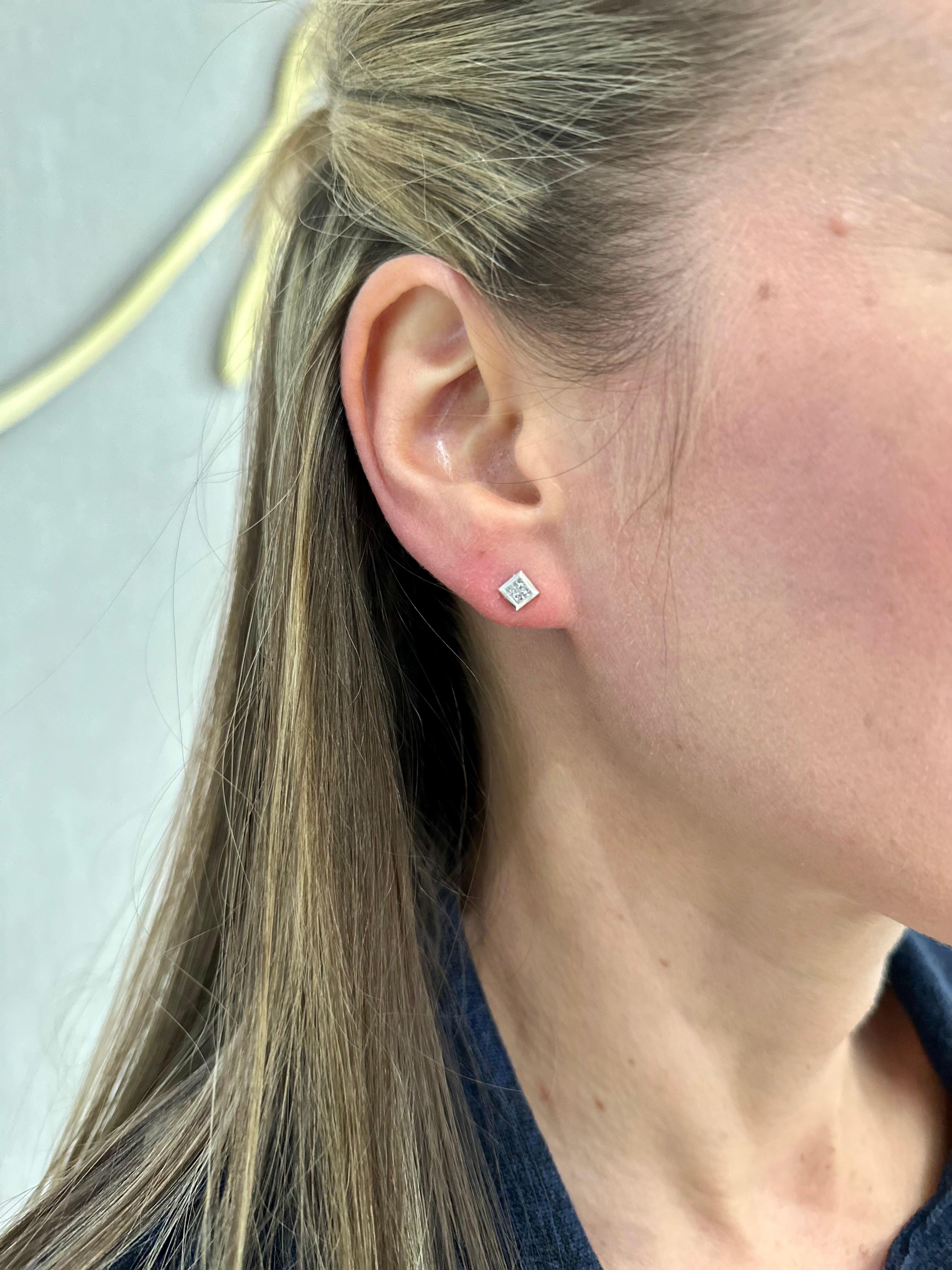 Pendientes de oro blanco de 18 quilates con diamantes talla princesa 1