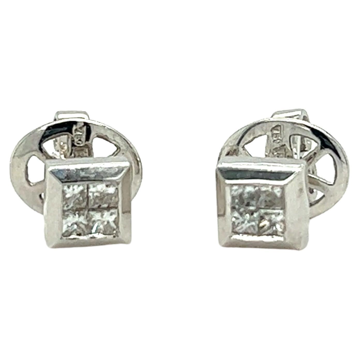 Pendientes de oro blanco de 18 quilates con diamantes talla princesa