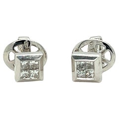 Pendientes de oro blanco de 18 quilates con diamantes talla princesa