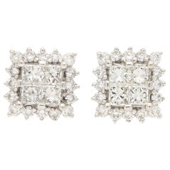 Princess Cut Diamond Stud Earrings Set in 18 Karat White Gold