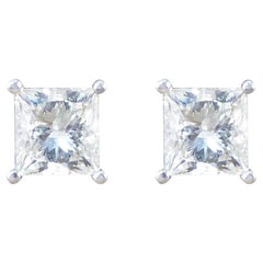Princess Cut Diamond Stud Earrings Weighing 0.91 Carat in 18 Carat White Gold