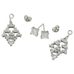 Princess Cut Diamond Studs and Trilliant Cut Jackets in 18 Karat WG