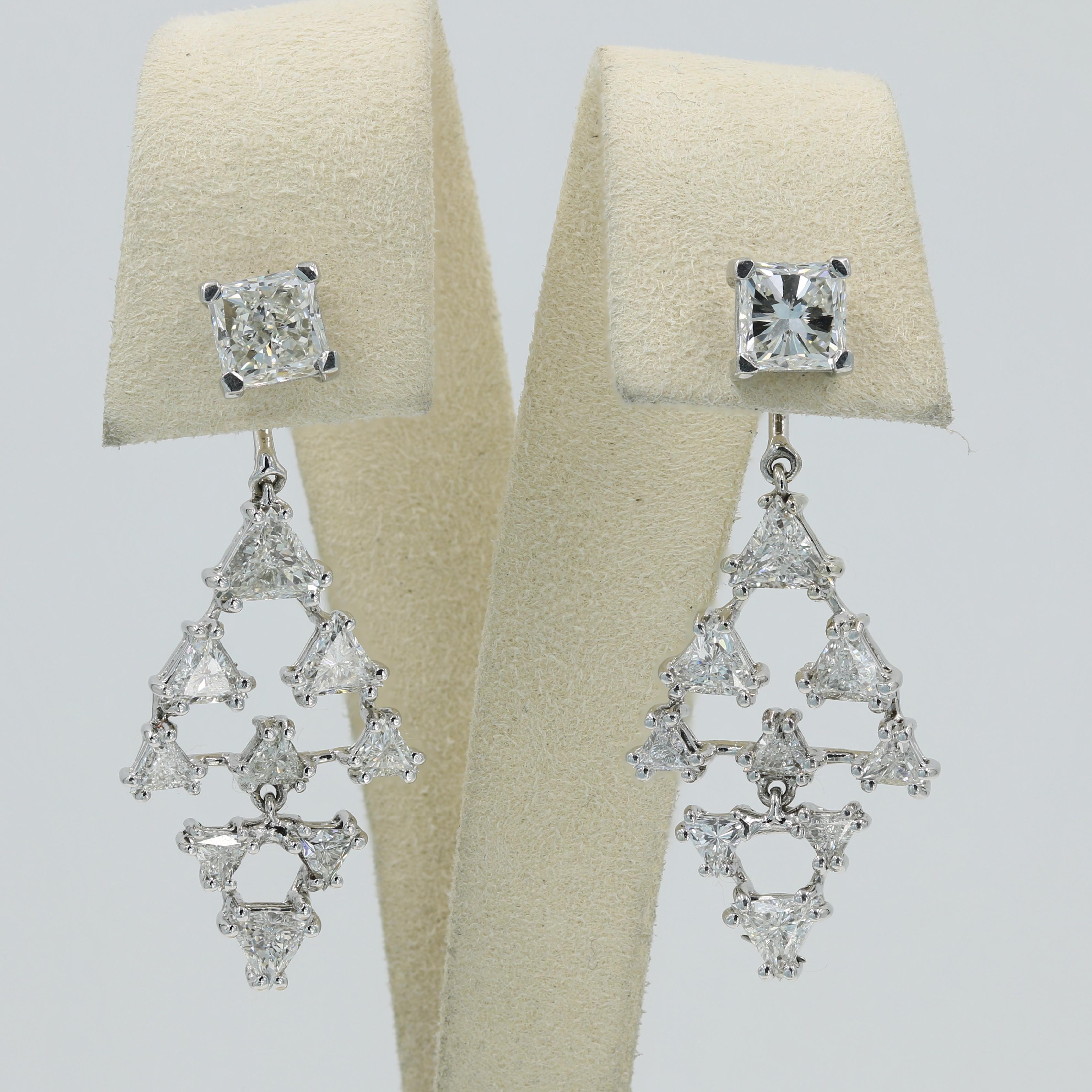 Princess Cut Diamond Studs and Trilliant Cut Jackets in 18kt WG -

Diamond stud earrings. 2 matched princess cut diamonds weighing 2.05 carats total (1.01 & 1.04) Both are I color, VS2 clarity with GIA Diamond Grading reports. Diamonds are set in 4