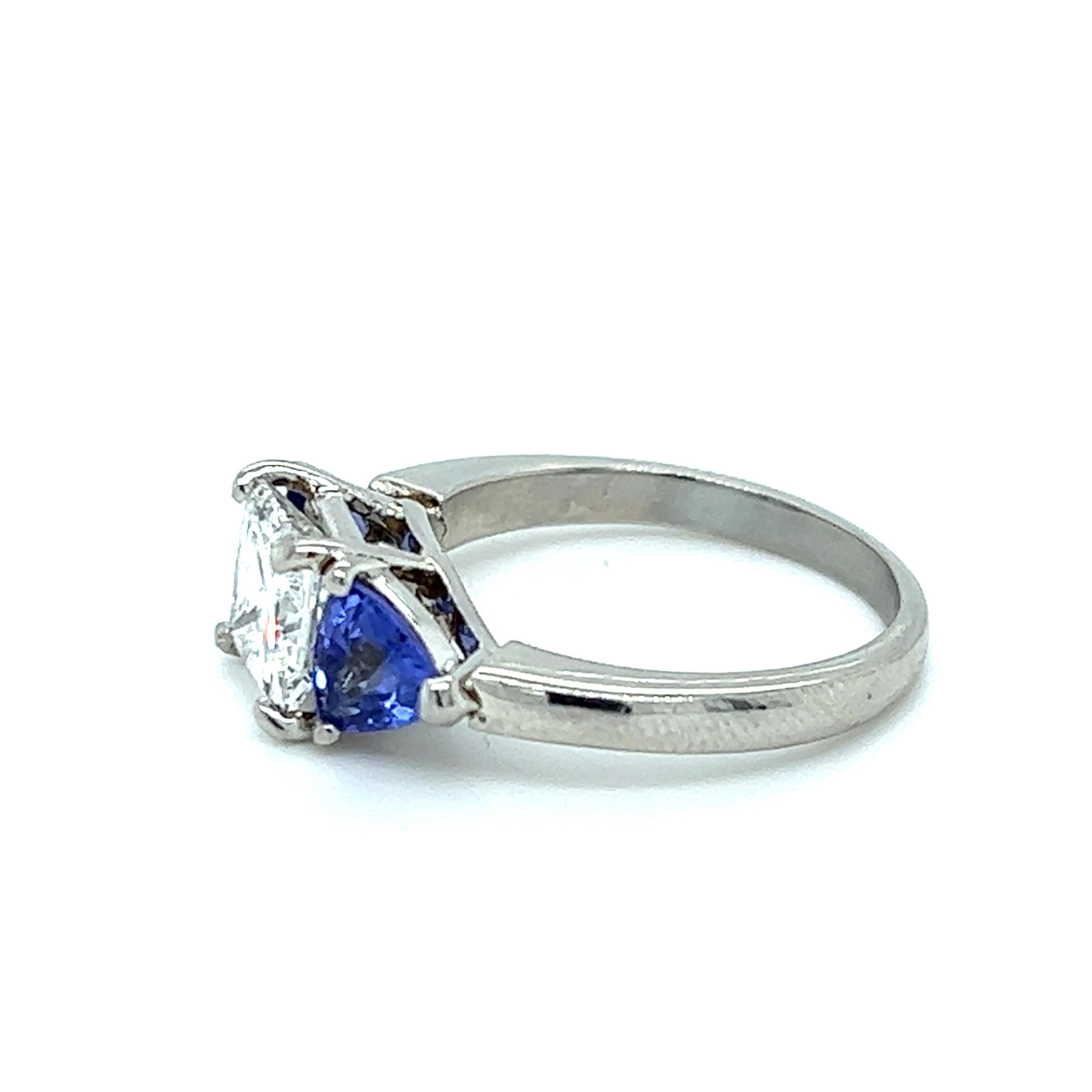 Contemporary Princess Cut Diamond & Tanzanite Engagement Ring in Platinum 