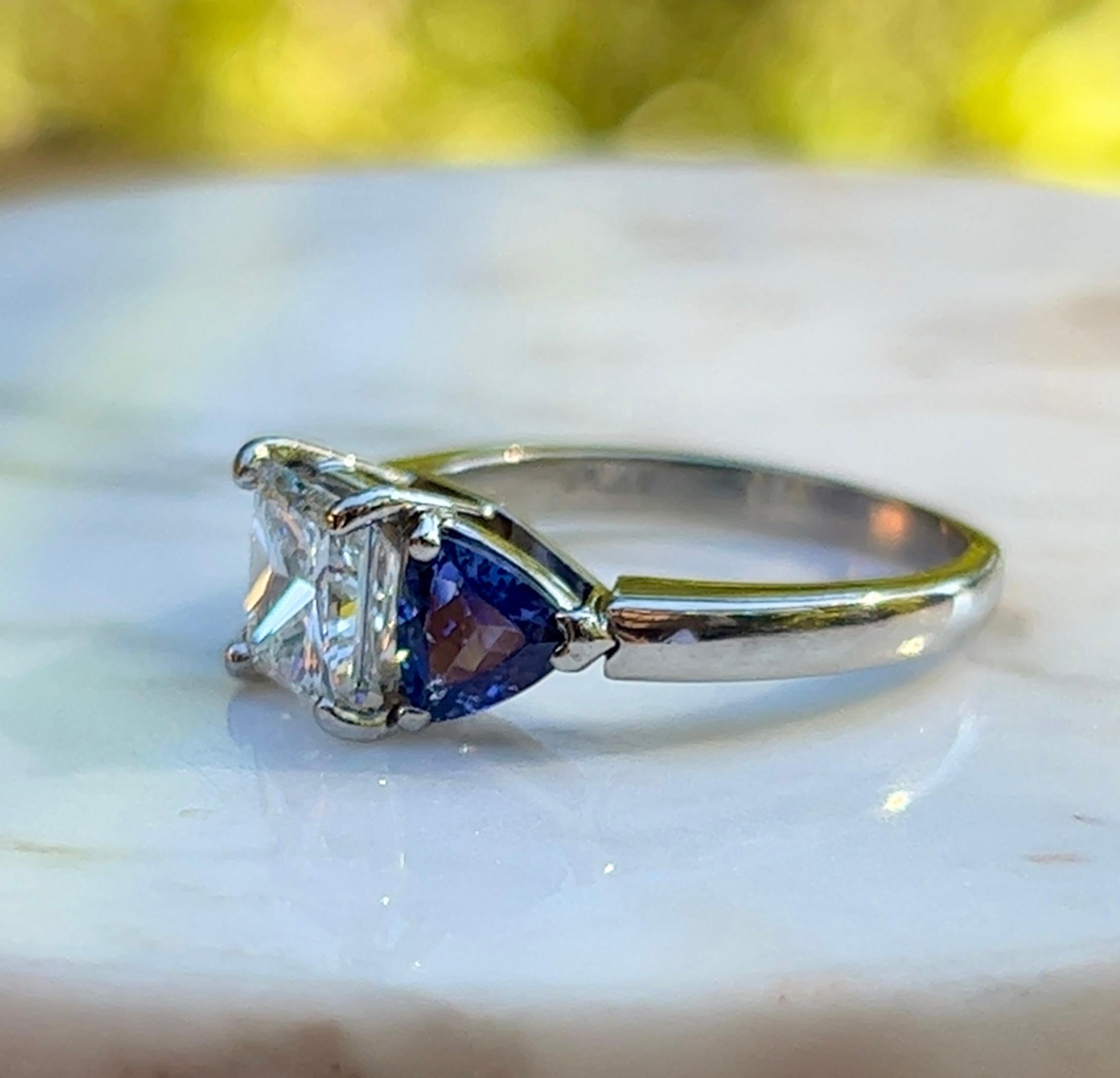 Women's Princess Cut Diamond & Tanzanite Engagement Ring in Platinum 