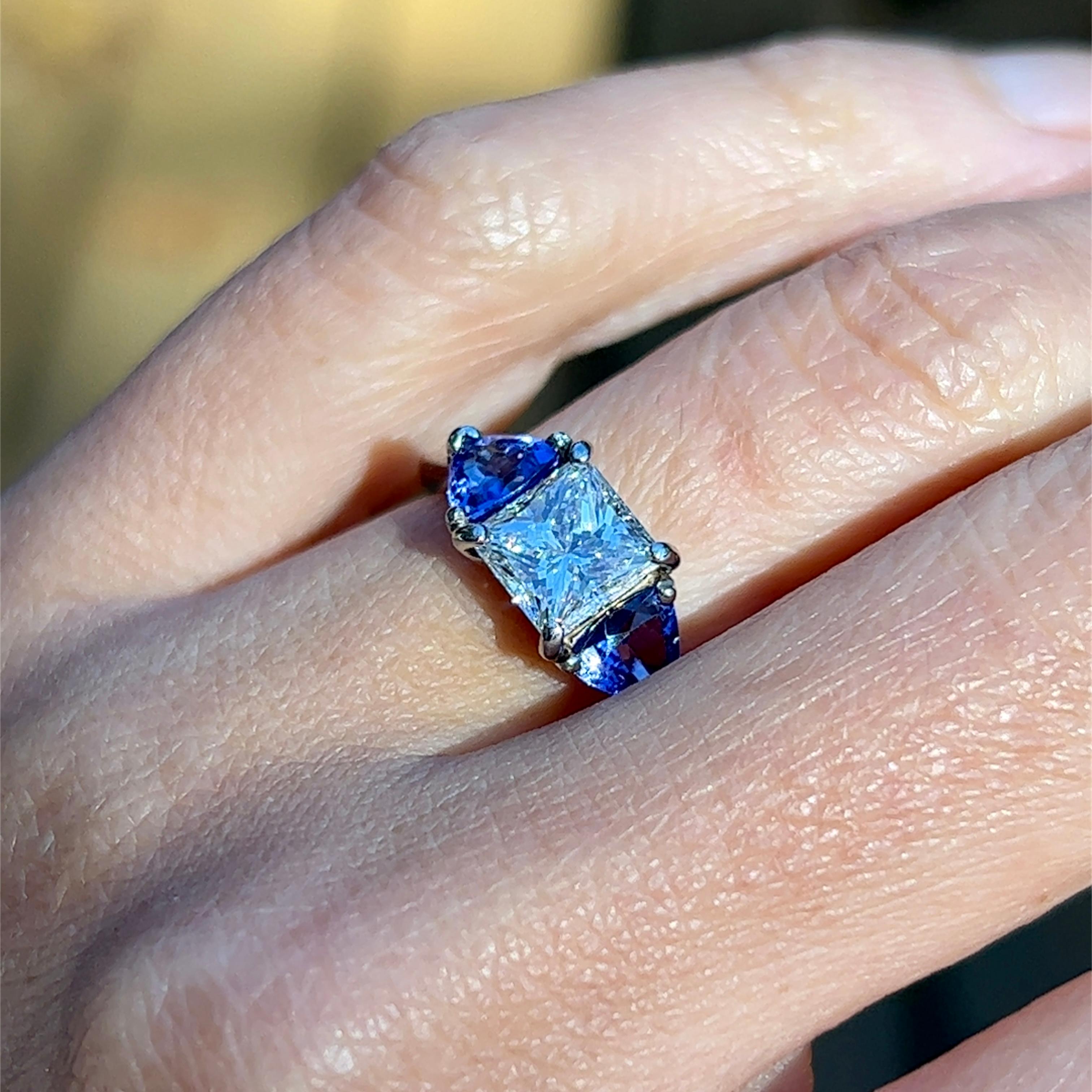 Princess Cut Diamond & Tanzanite Engagement Ring in Platinum  1