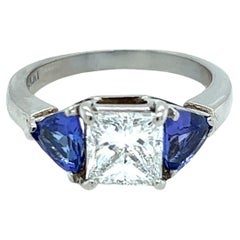 Vintage Princess Cut Diamond & Tanzanite Engagement Ring in Platinum 