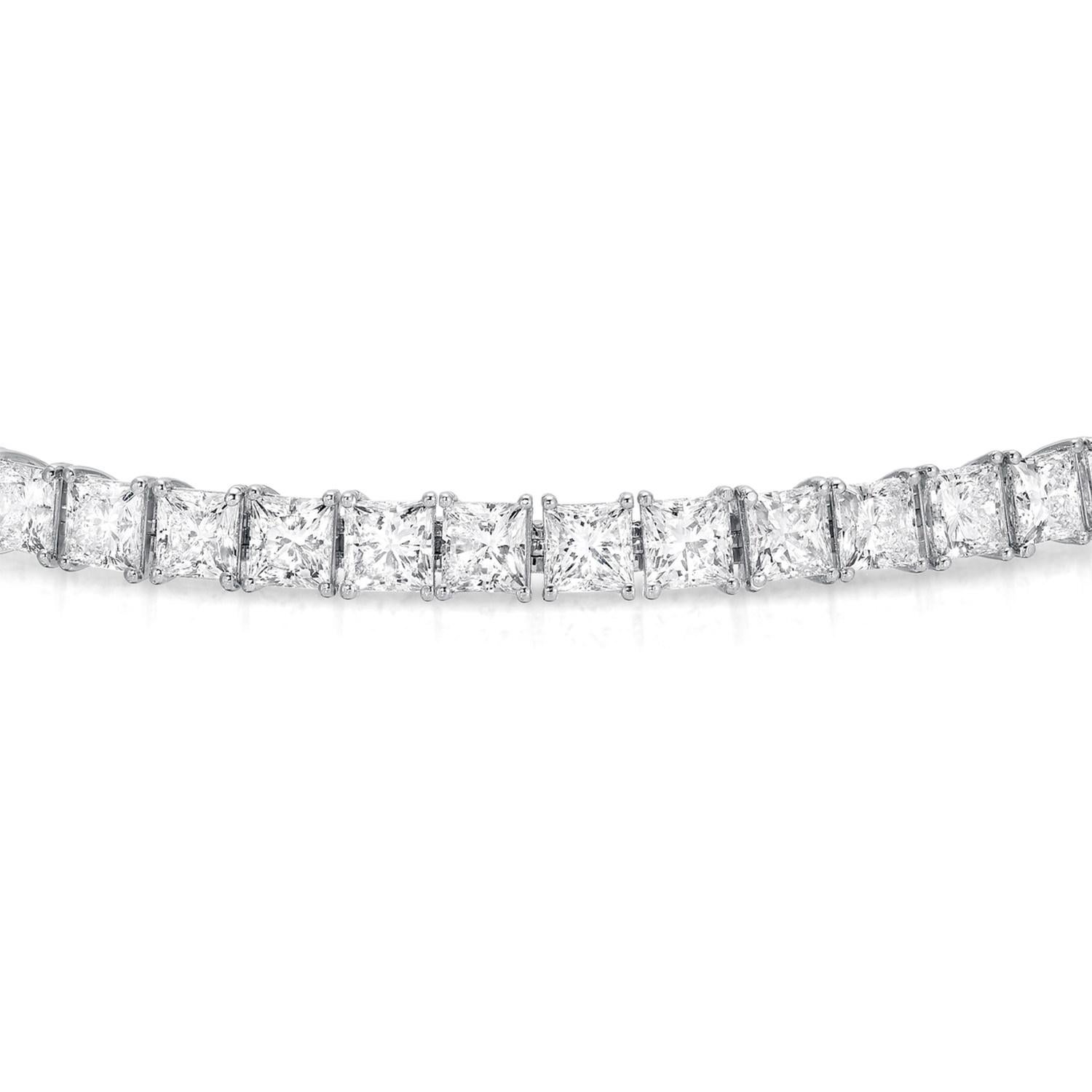 Contemporary Princess Cut Diamond Tennis Bracelet 17 Carats 18K White Gold For Sale