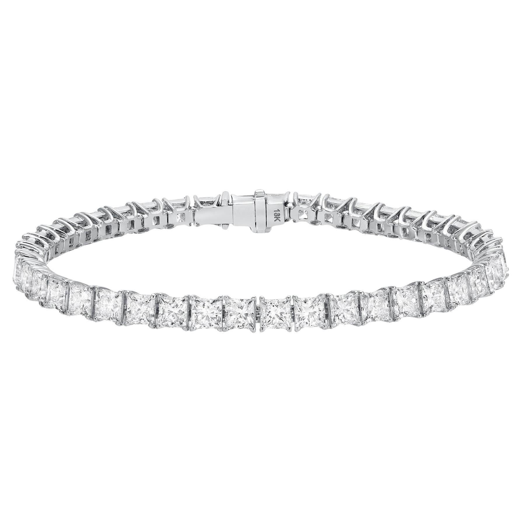 Diamant-Tennisarmband mit Prinzessinnenschliff 17 Karat 18K Weißgold