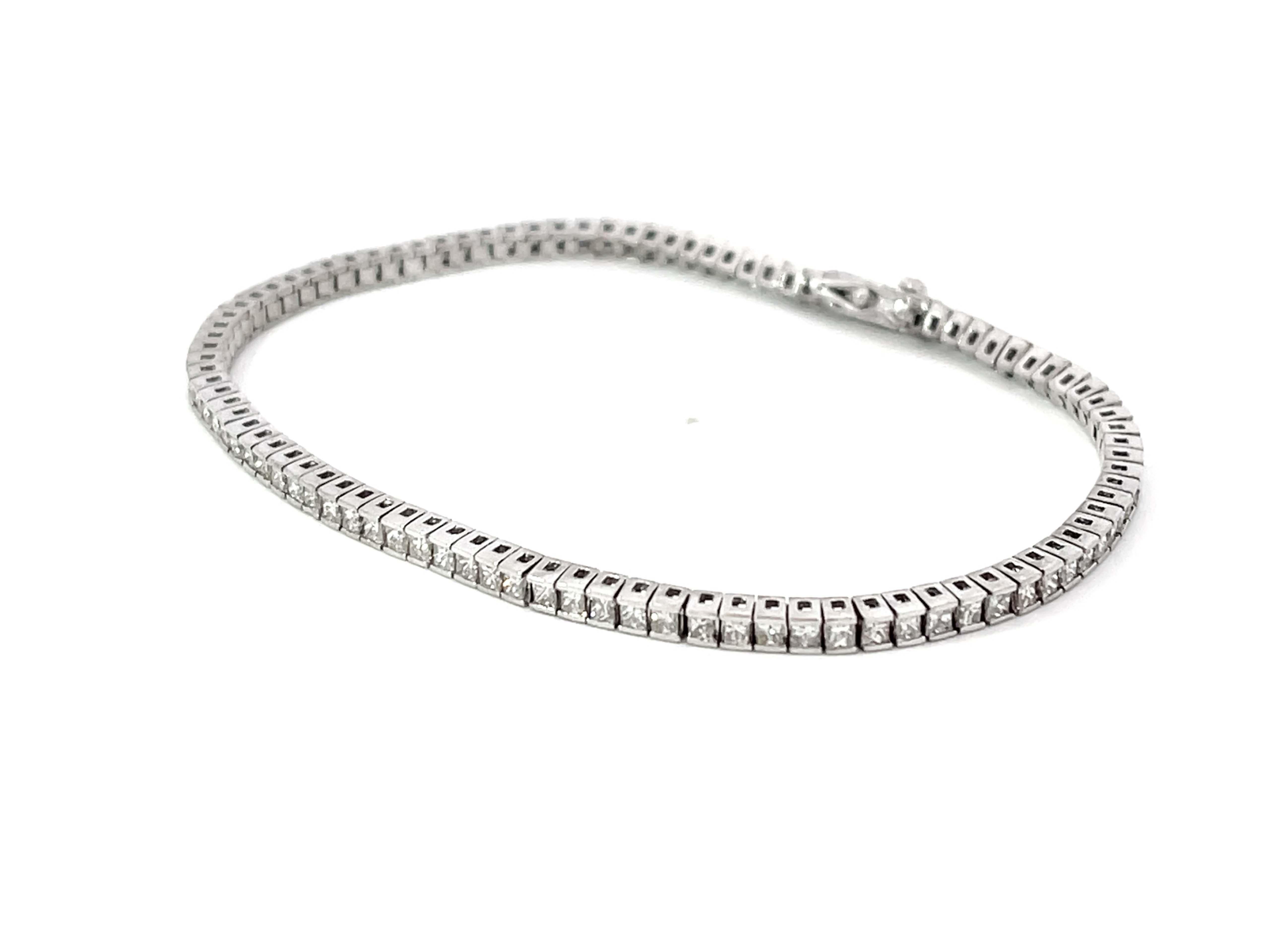 Taille princesse Bracelet de tennis avec diamant taille princesse Platine massif 900