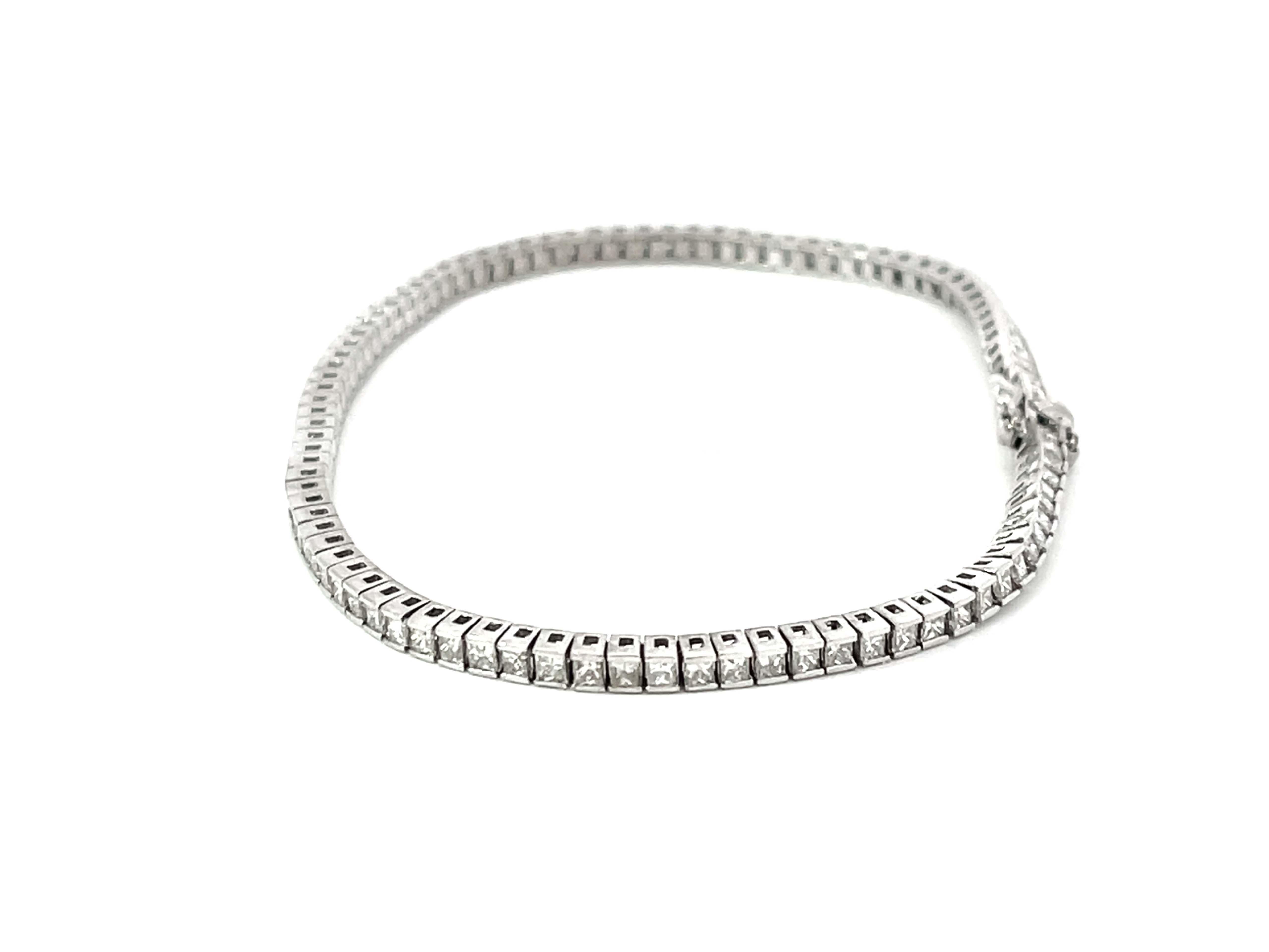 Women's Princess Cut Diamond Tennis Bracelet Solid Platinum 900