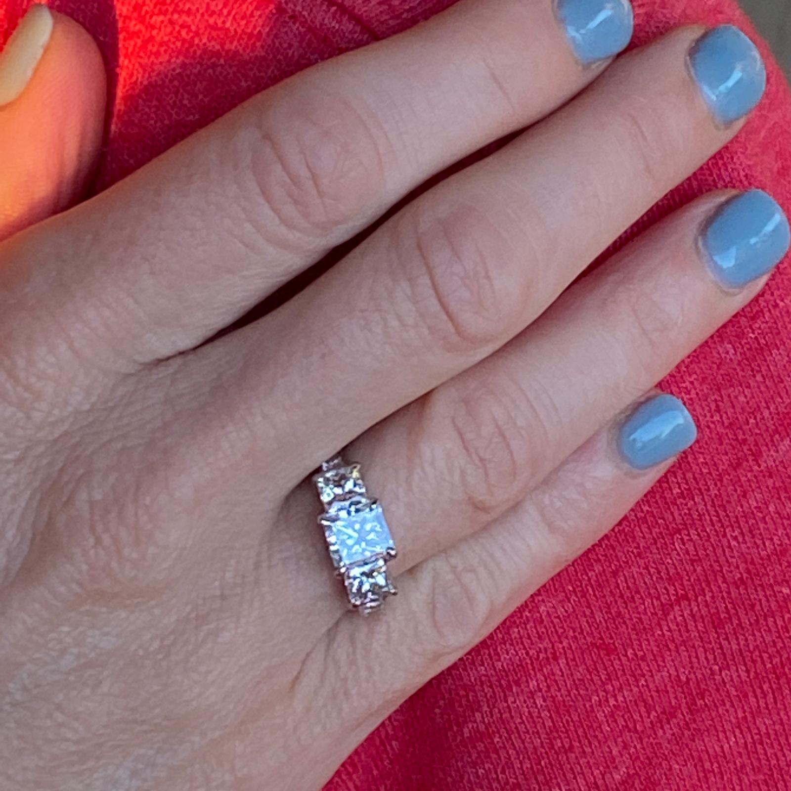 Modern Princess Cut Diamond Three-Stone Platinum Engagement Ring GIA Certified