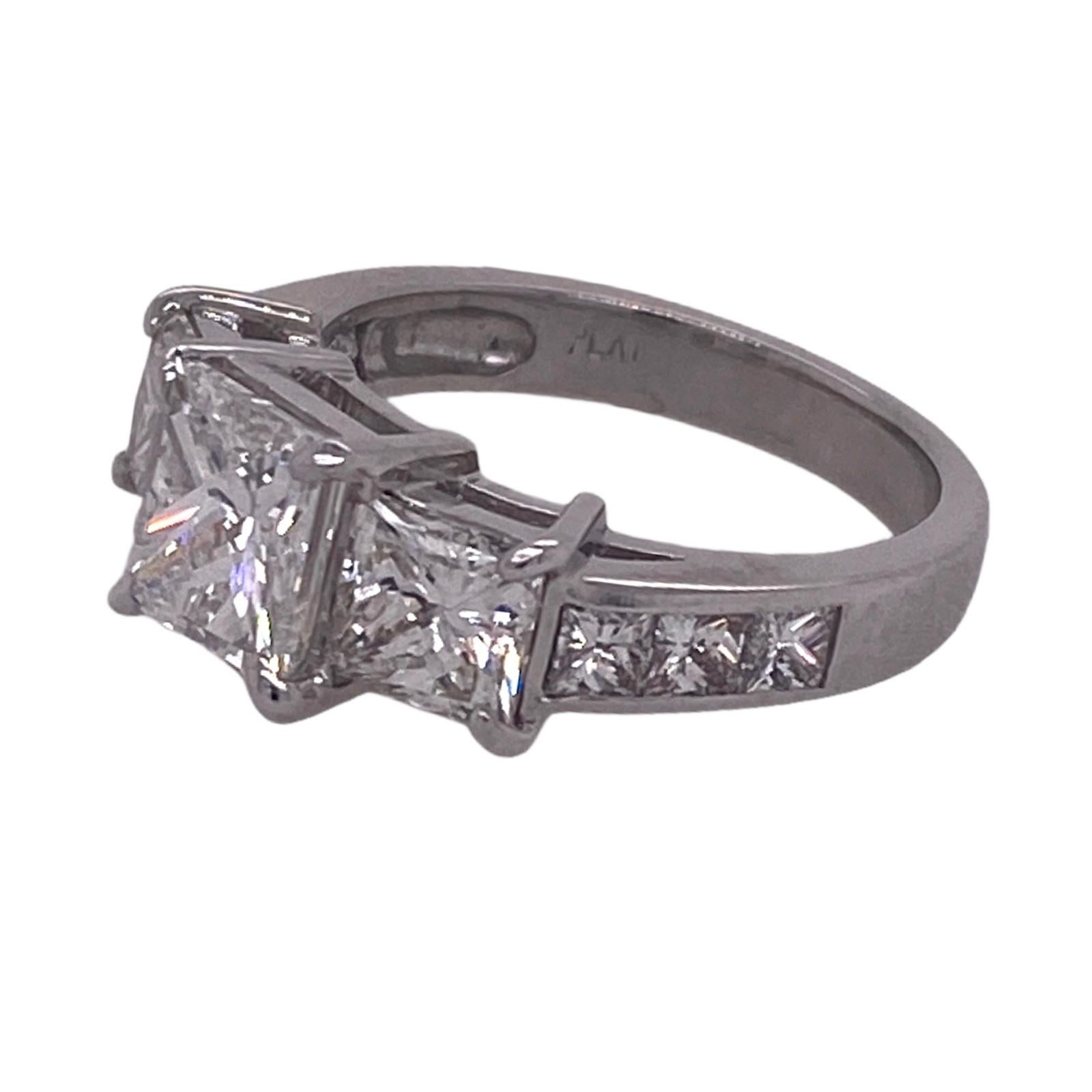 Princess Cut Diamond Three-Stone Platinum Engagement Ring GIA Certified In Excellent Condition In Boca Raton, FL
