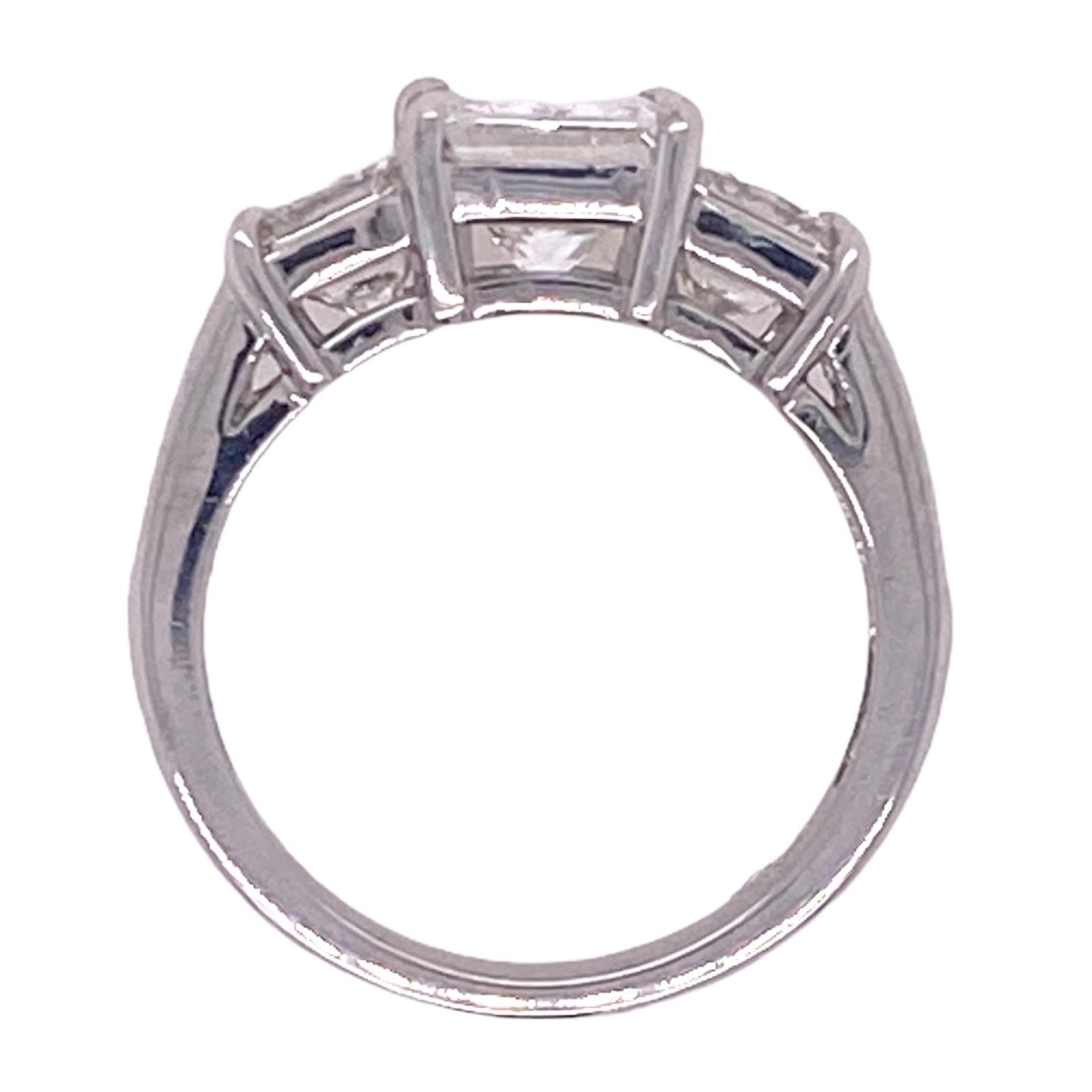 Women's Princess Cut Diamond Three-Stone Platinum Engagement Ring GIA Certified