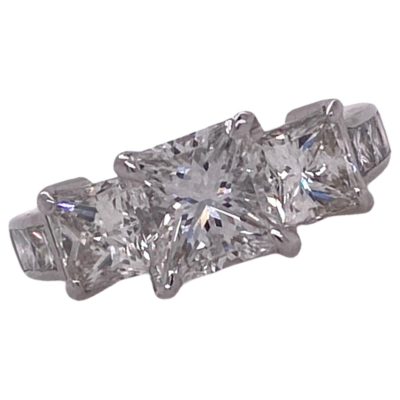 Princess Cut Diamond Three-Stone Platinum Engagement Ring GIA Certified