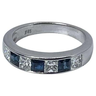 Substantial Sapphire and Diamond Wedding Band Princess Cut Stacking ...