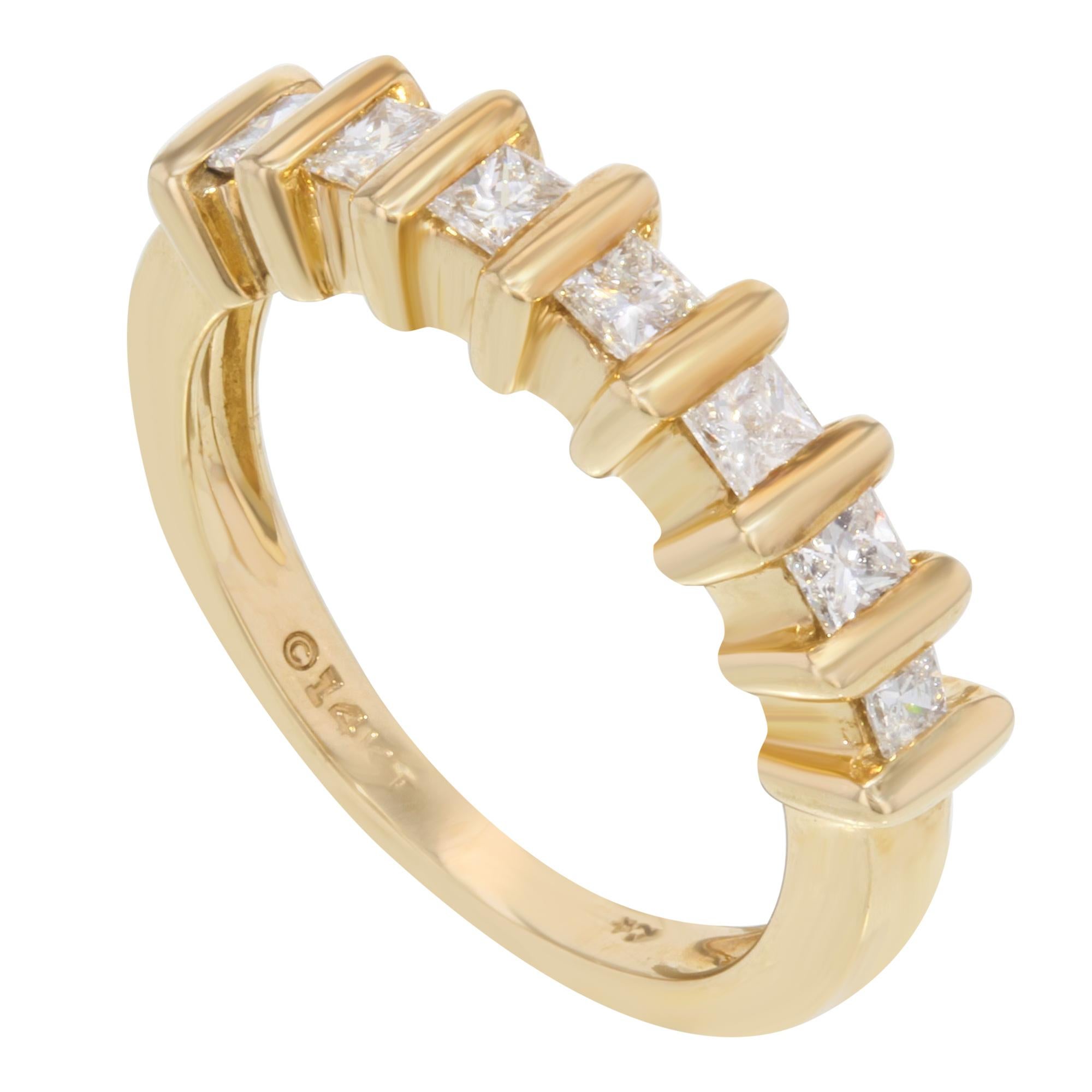 Modern Princess Cut Diamond Wedding Band Ladies Ring 14K Yellow Gold 0.45 Cttw For Sale