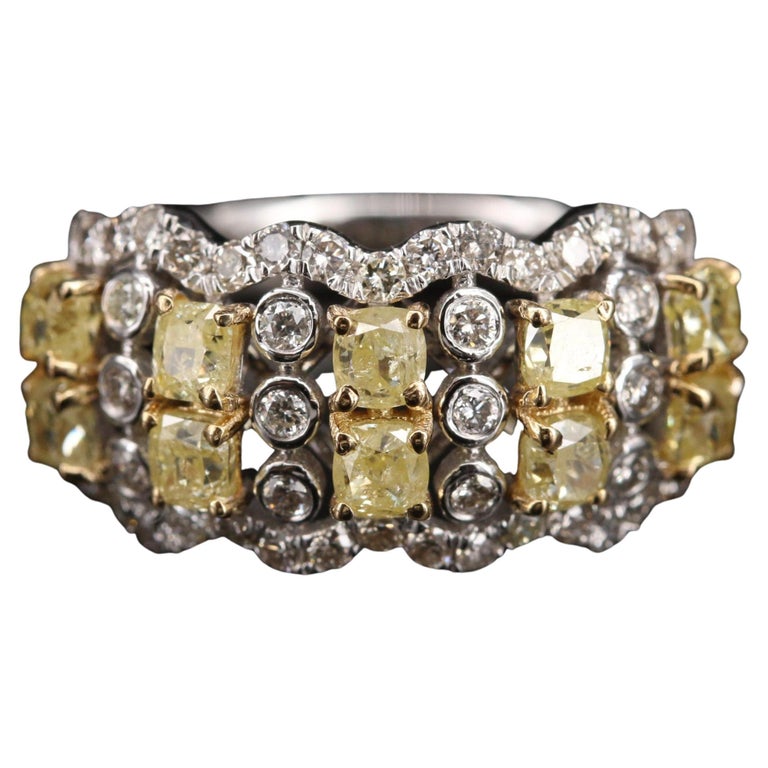 Customizable Princess Cut Diamond Wedding Band Light Yellow Diamond