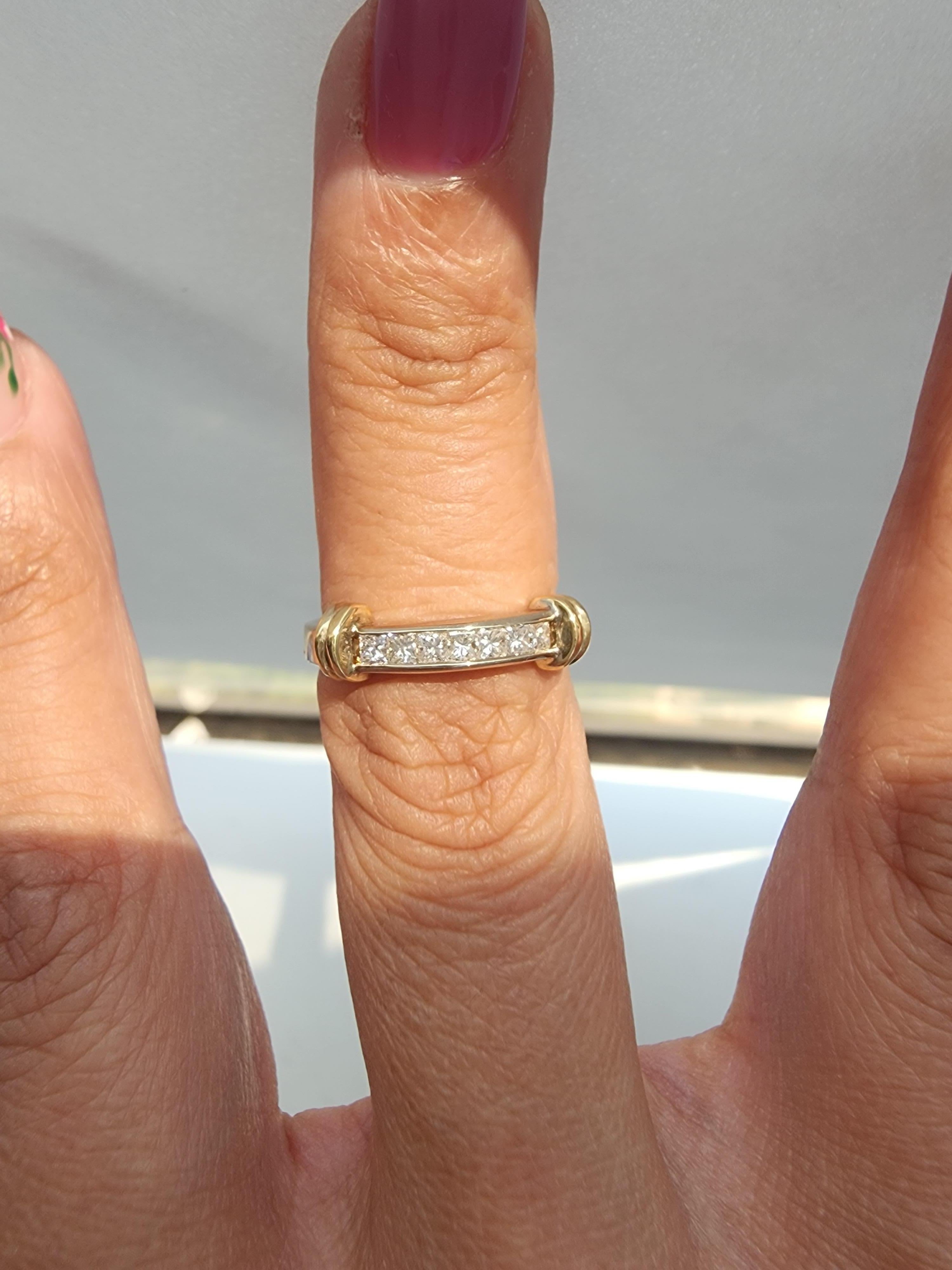 Princess Cut Diamond Wedding Band with 14k Two-Toned Gold Accented Design In New Condition For Sale In Sugar Land, TX