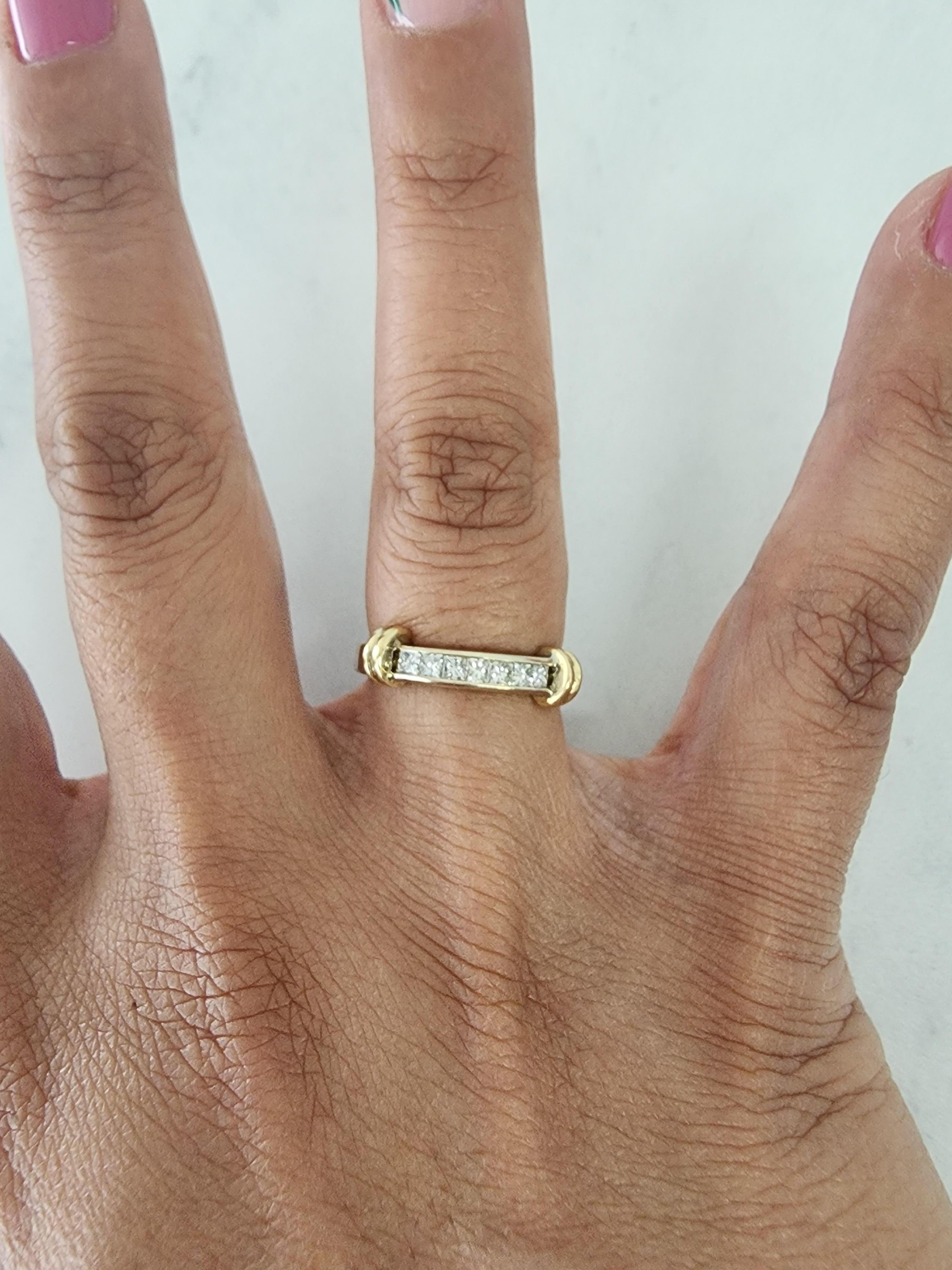 Princess Cut Diamond Wedding Band with 14k Two-Toned Gold Accented Design For Sale 1