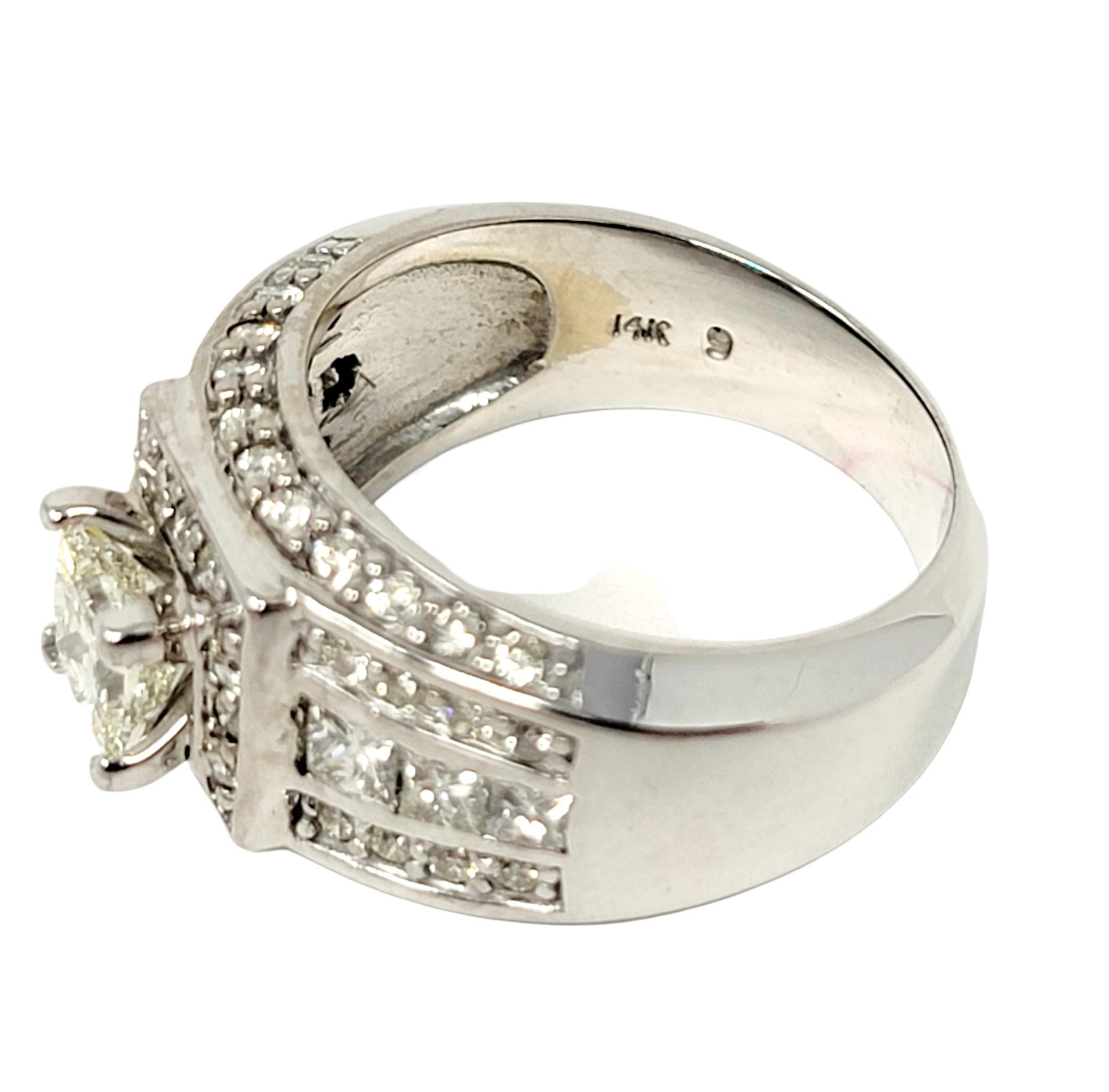 Princess Cut Diamond Wide Multi-Row Engagement Band Ring 14 Karat White Gold For Sale 3