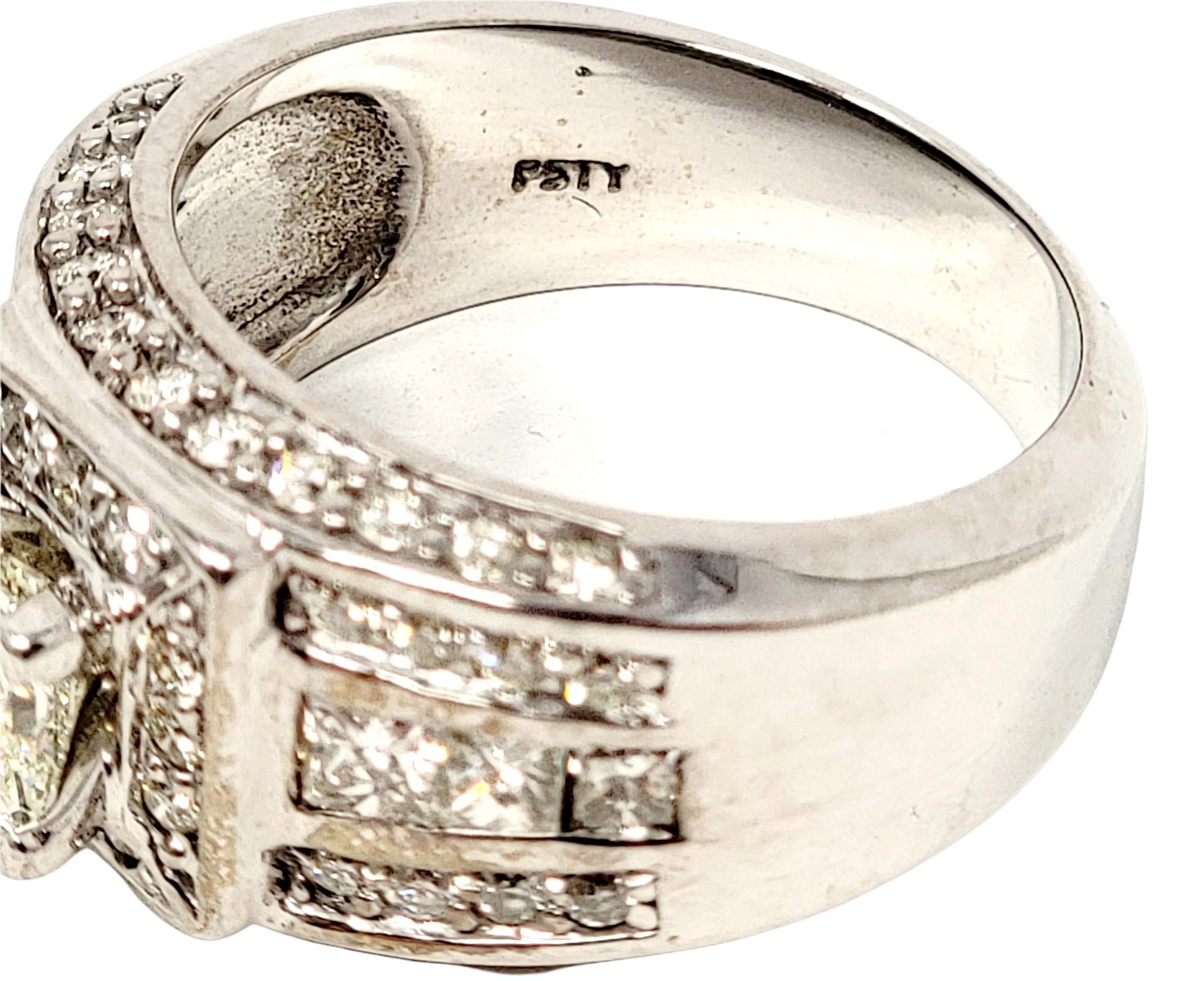 Princess Cut Diamond Wide Multi-Row Engagement Band Ring 14 Karat White Gold For Sale 4